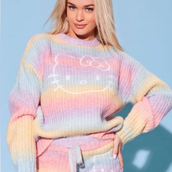 Hello Kitty x Forever 21 collab sweater knit embroidery cartoon Kawaii rainbow - Picture 1 of 5